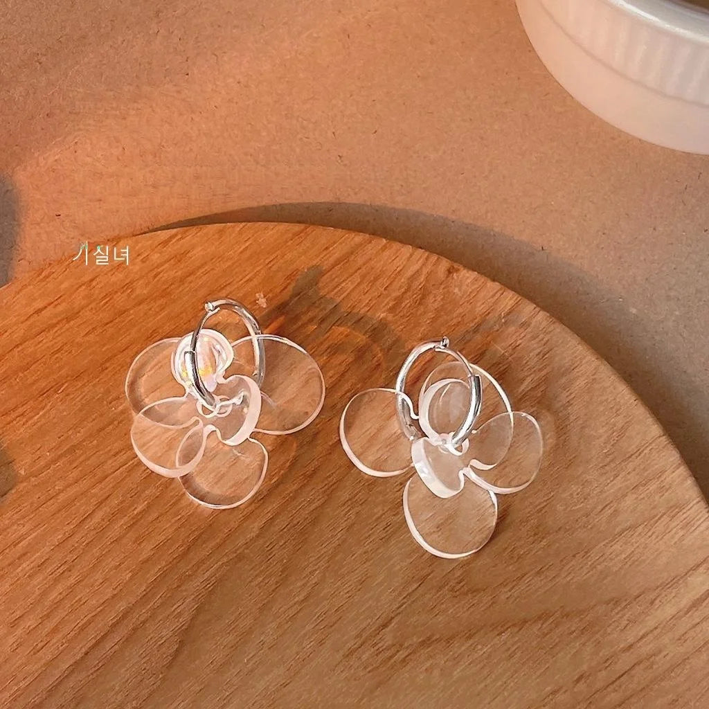 Creative Transparent Acrylic Flower Drop Earrings for Women Fresh Style Multi-Way Ear Cuff Jewelry