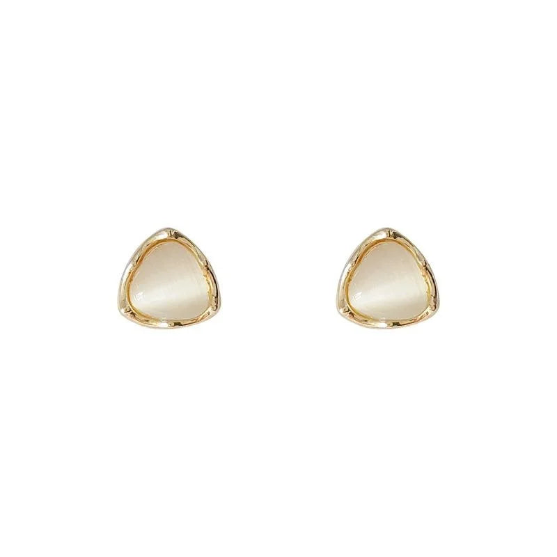 14K Gold Plated Copper Triangle Glass Cat Eye Stud Earrings With Silver Plated Posts