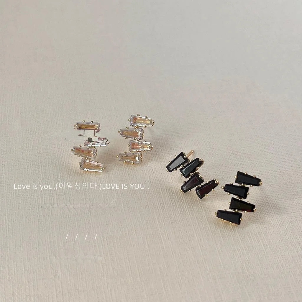 14K Plated Copper Irregular Geometric Micro Pave Zircon Stud Earrings Minimalist Style Jewelry