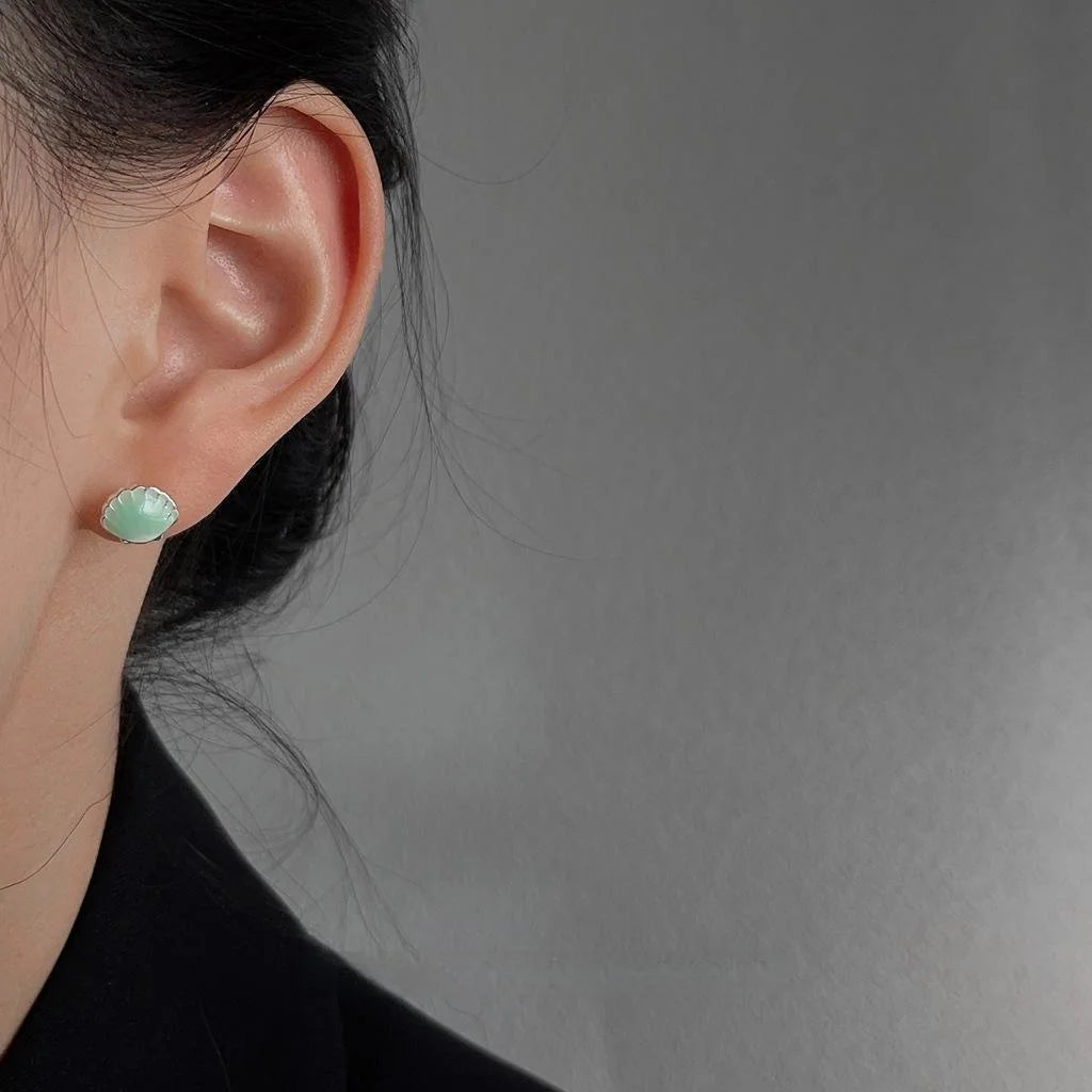 Ice Clear Shell Copper Stud Earrings Geometric Drip Enamel Fresh Daily Summer Jewelry