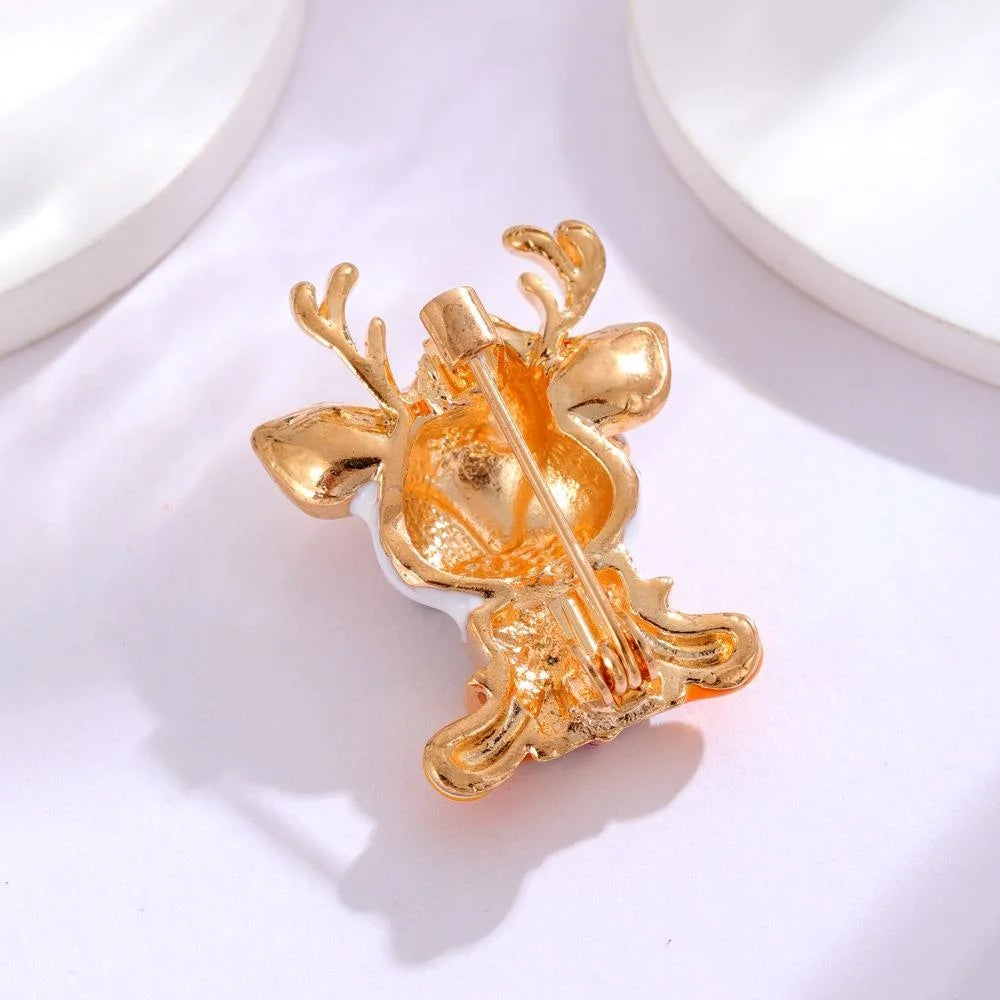 Cute Christmas Reindeer Enamel Brooch With Rhinestone Gift Box, Festive Deer Lapel Pin Corsage Gift