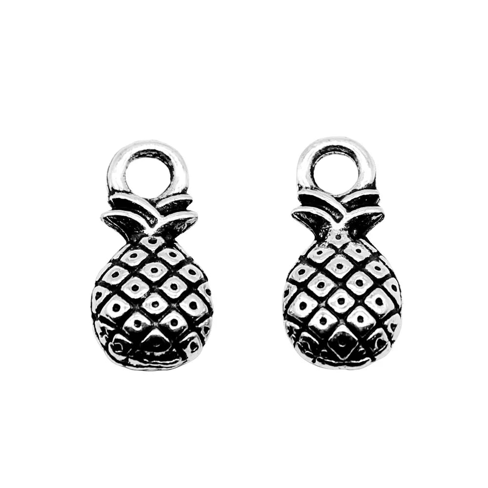 14x7mm 1g Antique Silver Zinc Alloy Pineapple Charm Pendant for DIY Fruit Theme Jewelry Making