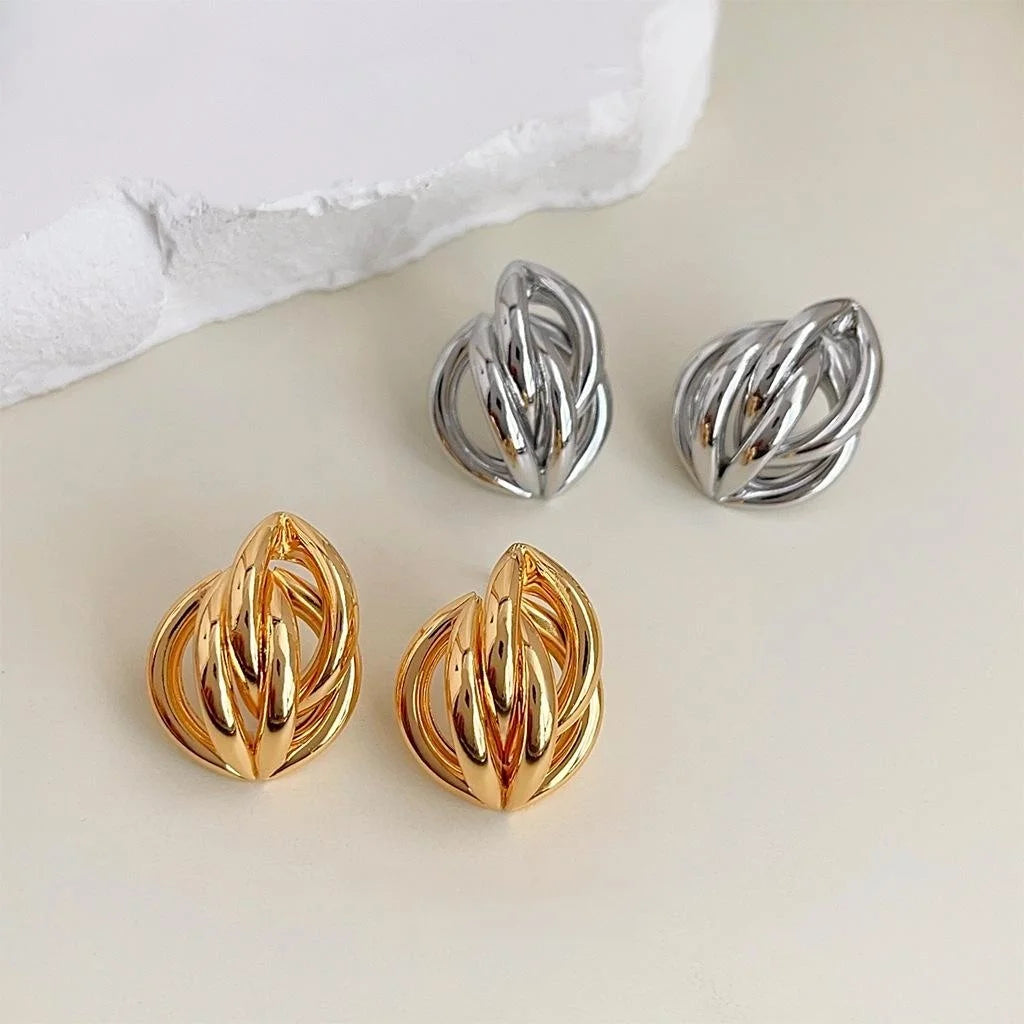 18K Gold Plated Copper Irregular Geometric Hollow Line Drop Earrings For Women