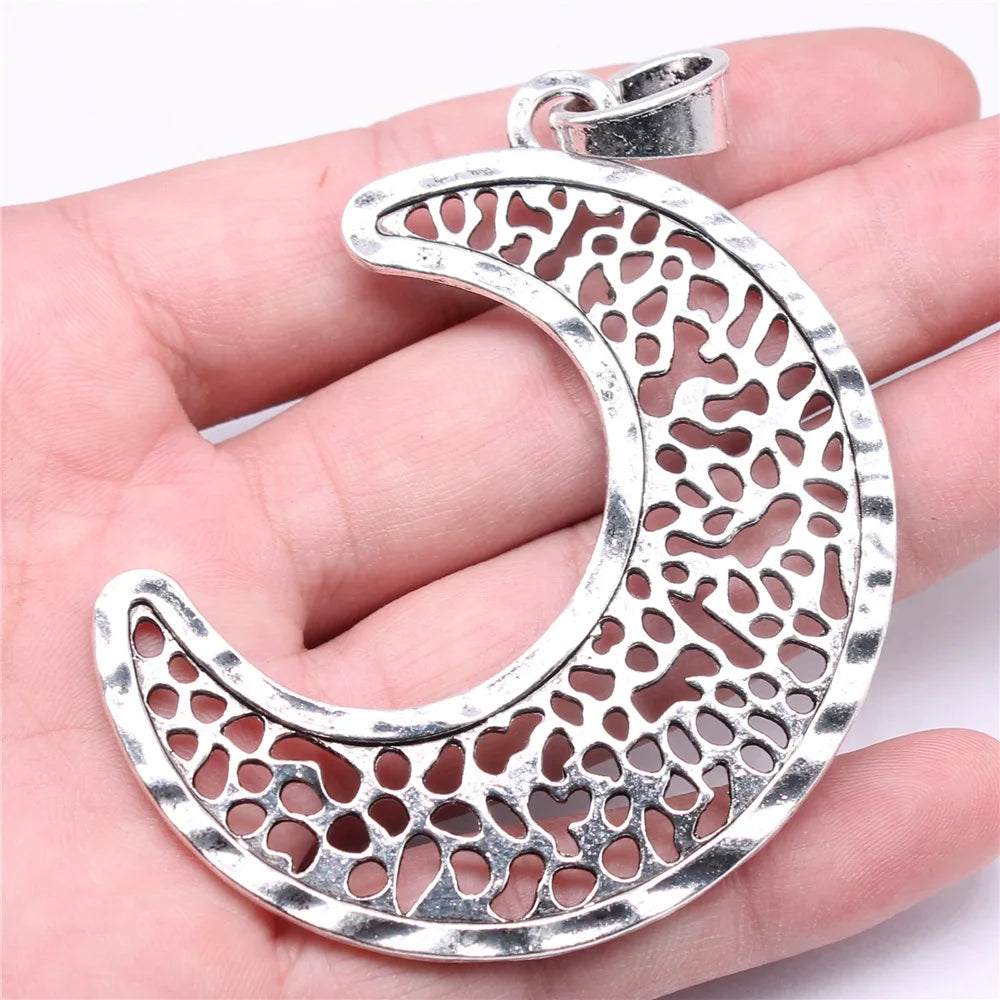 83x63mm 18g Antique Silver Zinc Alloy Moon Charm Pendant for DIY Necklace Bracelet Making