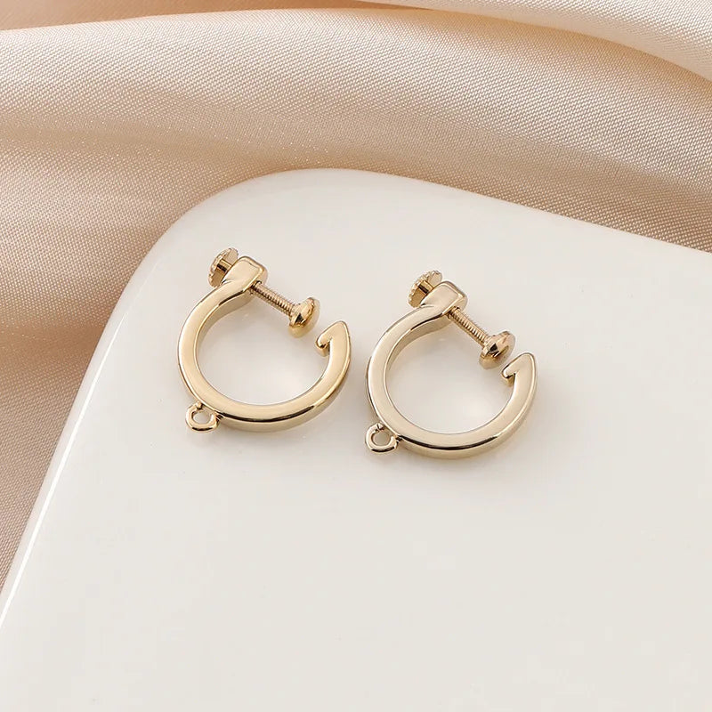 Elegant Gold Alloy Plain Hoop Screw Back Stud & Clip On No Piercing DIY Converter Huggie Earrings
