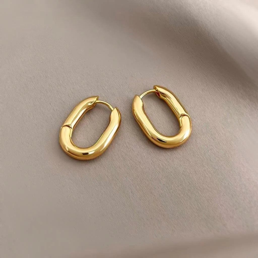 14K Gold Plated Eco Copper Oval Drop Earrings Minimalist Korean Japanese Geometric Ear Jewelry