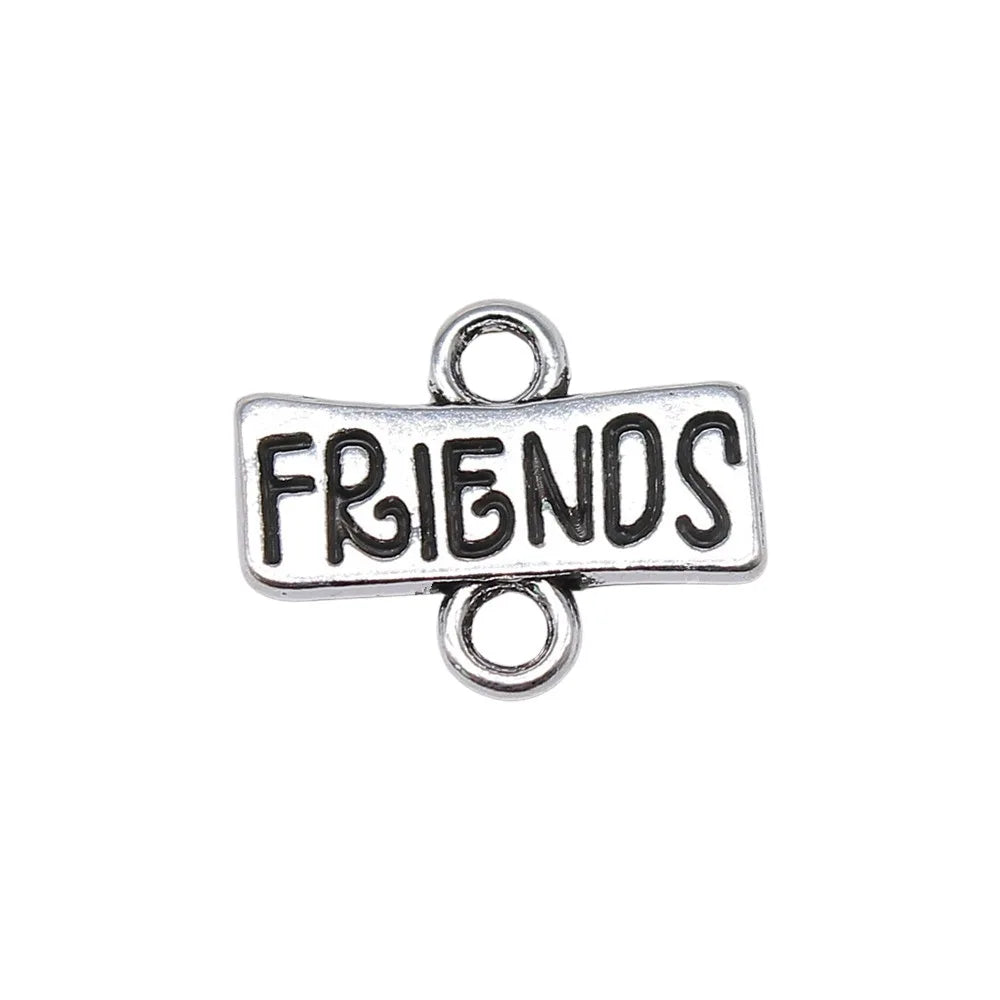 13x15mm 0.9g Antique Silver Zinc Alloy Friends Word Plate Connector Charm for DIY Bracelet Making