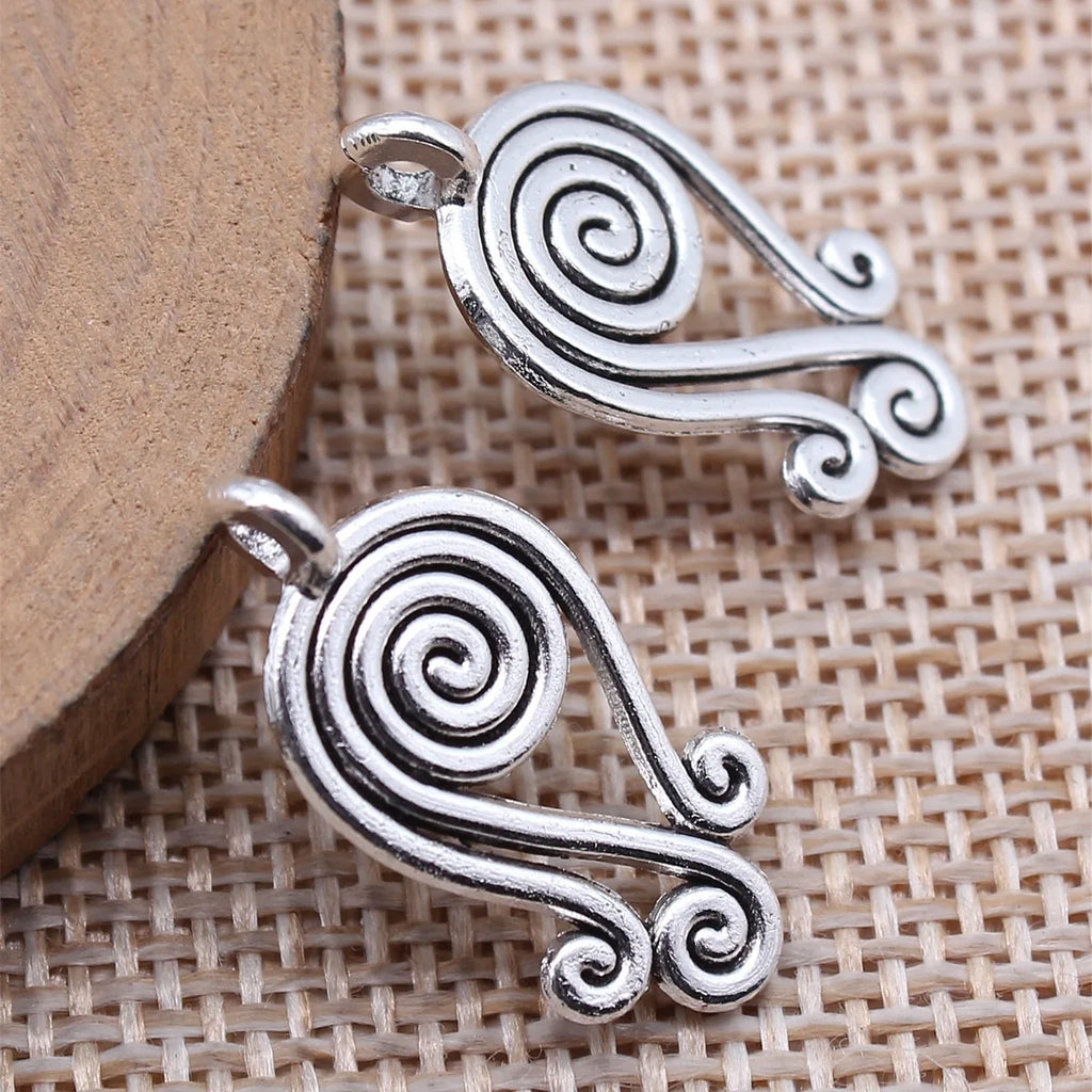 27x12mm 1.1g Antique Silver Zinc Alloy Spiral Swirl Charm Pendant for DIY Necklace Earring Making