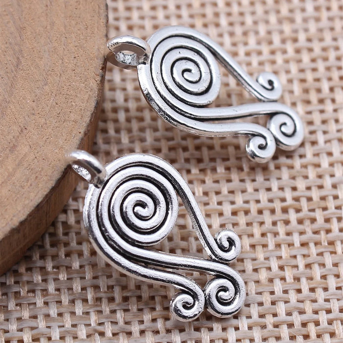 27x12mm 1.1g Antique Silver Zinc Alloy Spiral Swirl Charm Pendant for DIY Necklace Earring Making
