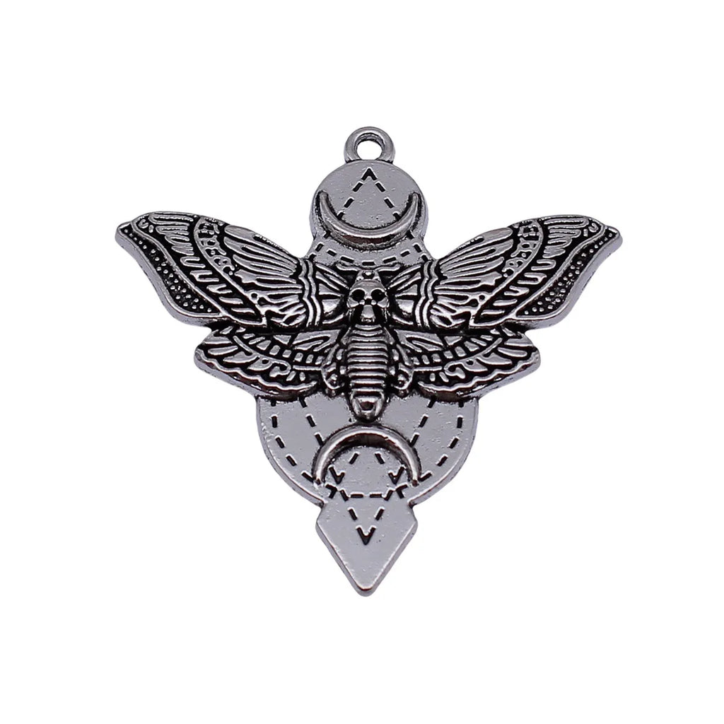 49x48mm 6.4g Antique Silver Zinc Alloy Witch Skull Moth Crescent Moon Charm Pendant for Gothic DIY Jewelry