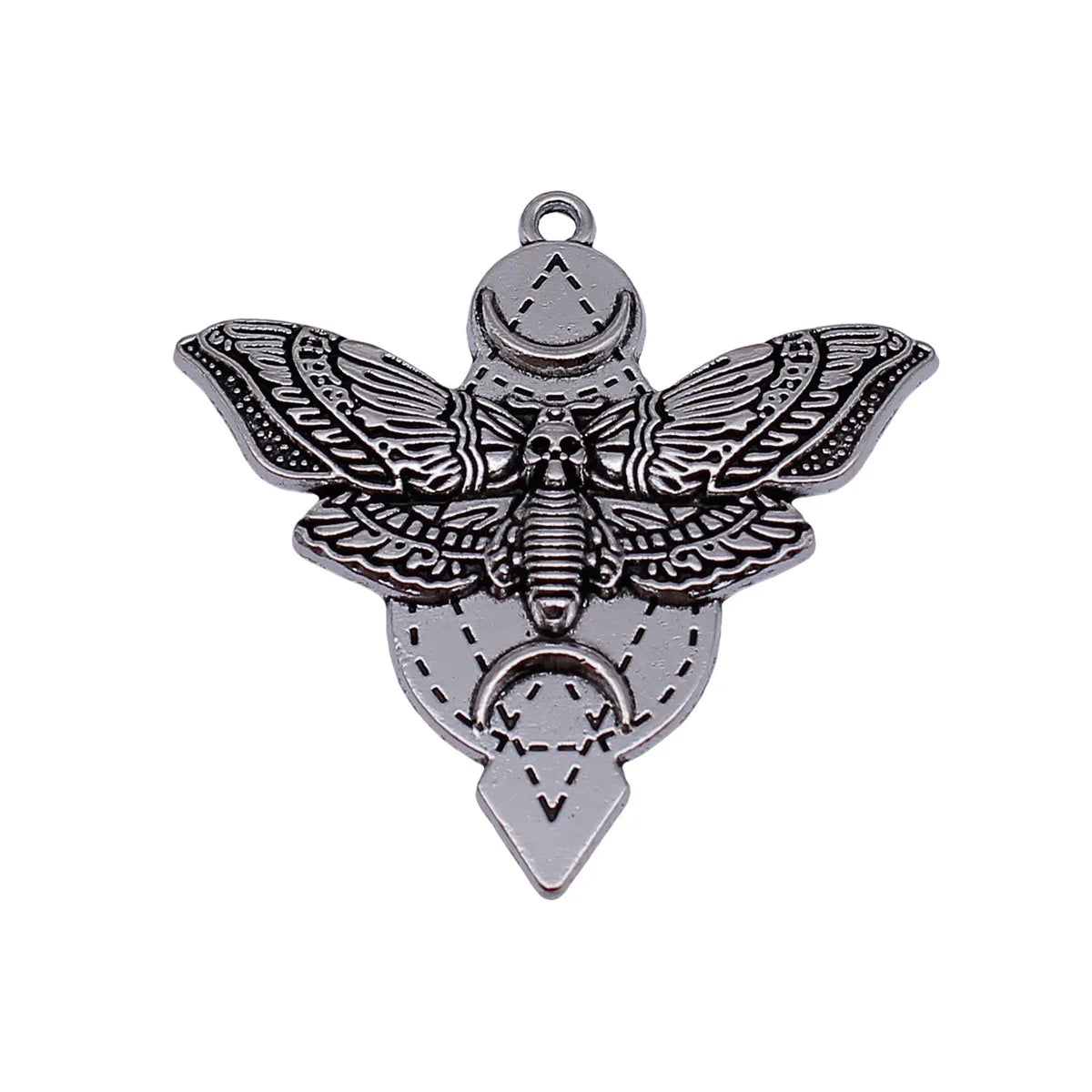 49x48mm 6.4g Antique Silver Zinc Alloy Witch Skull Moth Crescent Moon Charm Pendant for Gothic DIY Jewelry