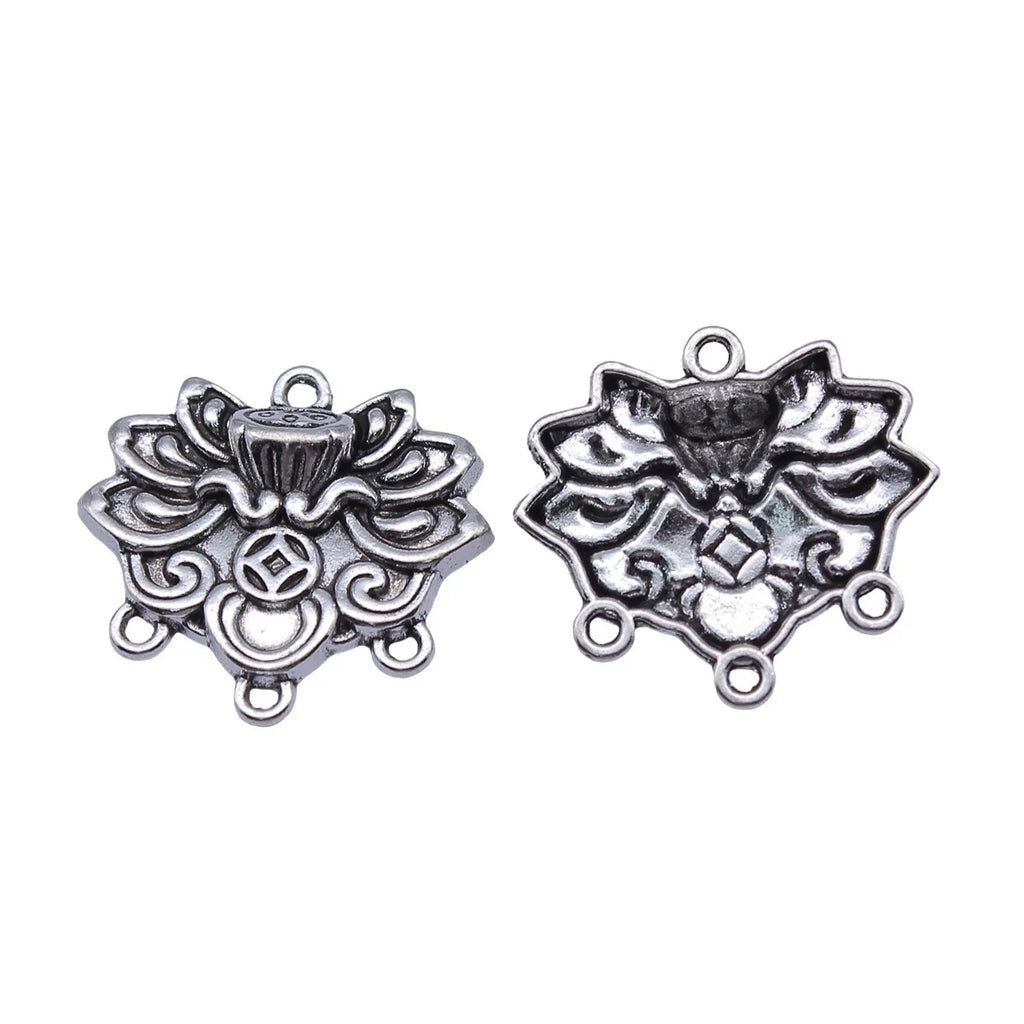 25x23mm 2.6g Antique Silver Zinc Alloy Coin Lotus Connector Charm for DIY Earrings Necklace Making