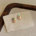 Colorful Micro Pave Zircon Geometric Stud Earrings Sweet Summer Mini Jewelry For Women