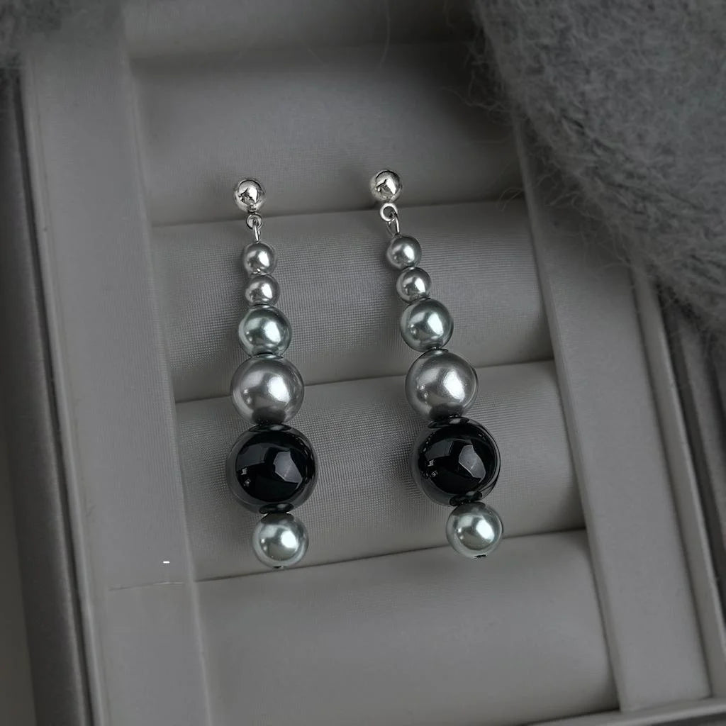 Handmade New Chinese Style Round Glass Pearl Beaded Tassel Copper Drop Earrings