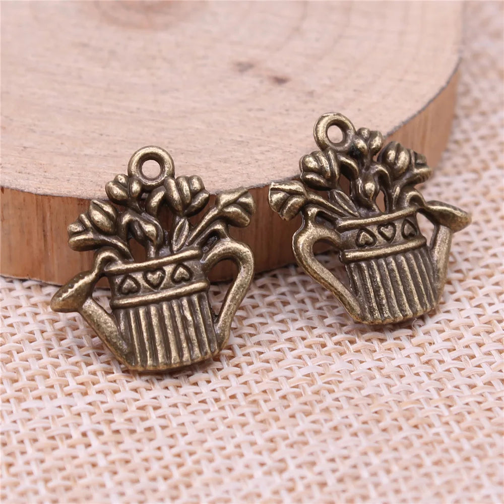 19x17mm 2.2g Multicolor Zinc Alloy Watering Flower Pot Charm Pendant for DIY Jewelry Making