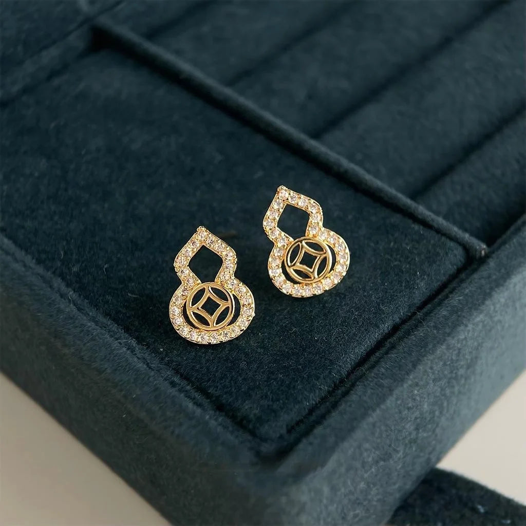 Light Luxury Gourd Micro Pave Zircon Copper Stud Earrings For Women