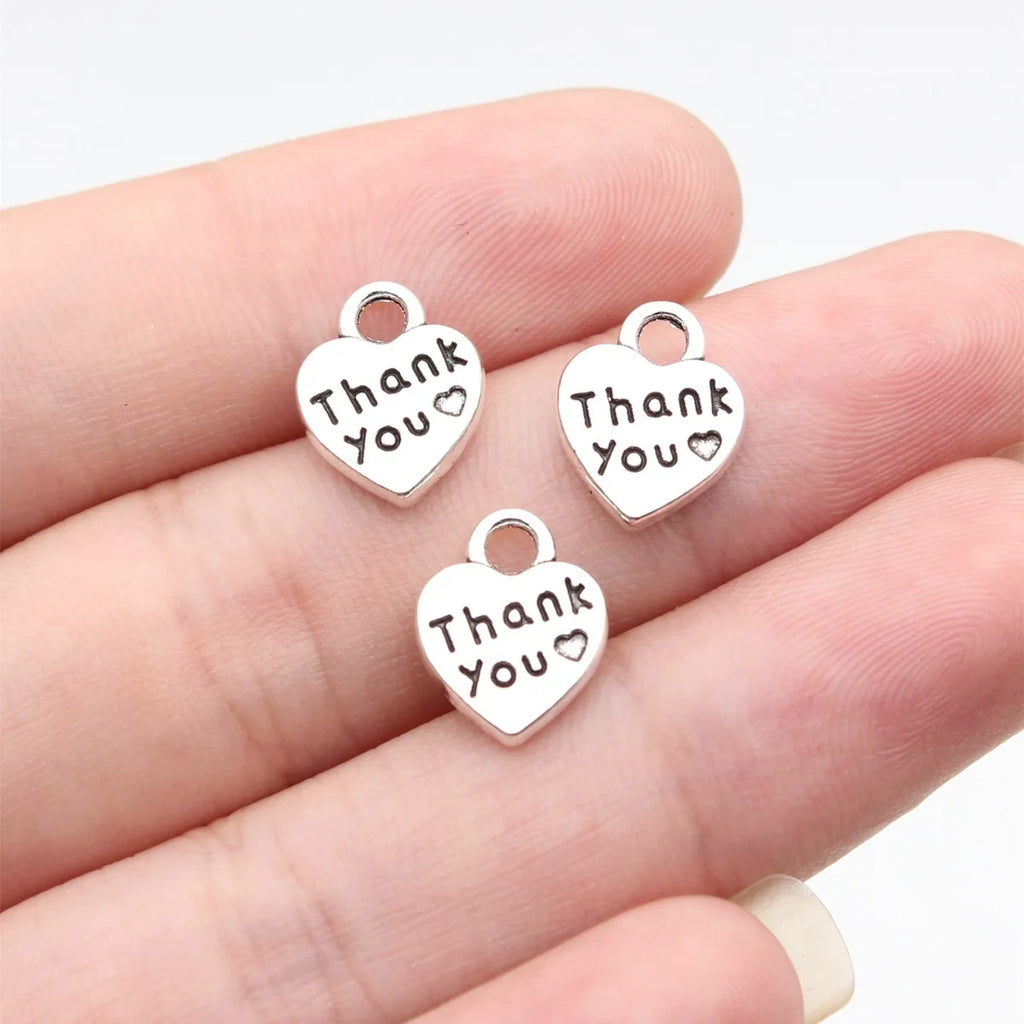 12x10mm 0.88g Multicolor Zinc Alloy Thank You Heart Double Sided Charm Pendant for Necklace Bracelet DIY Jewelry