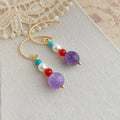 Handmade New Chinese Style Geometric Round Red Agate Amethyst Glass Pearl Turquoise Drop Earrings