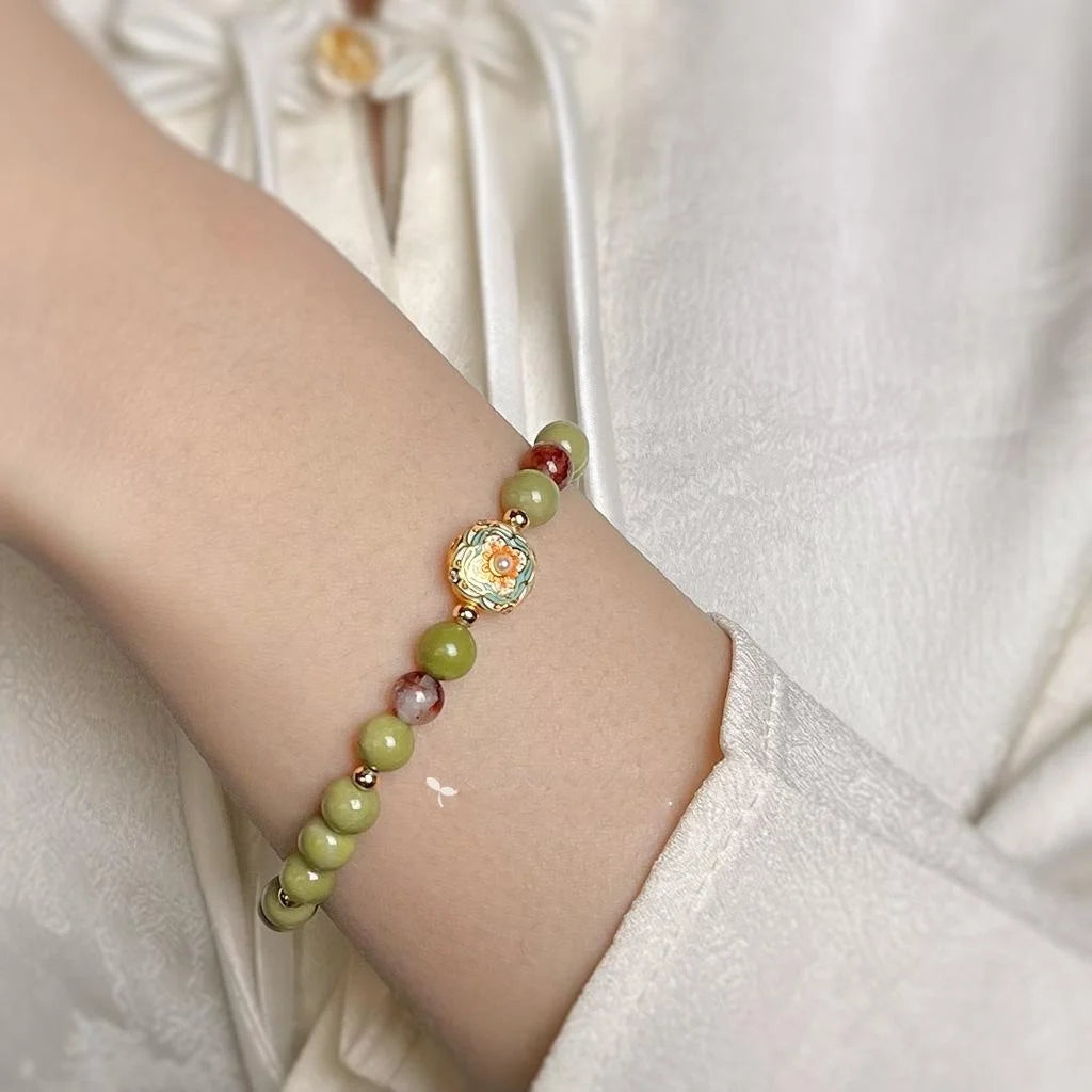 Alashan Natural Stone Avocado Green Enamel Hand Painted Geometric Bracelet For Women