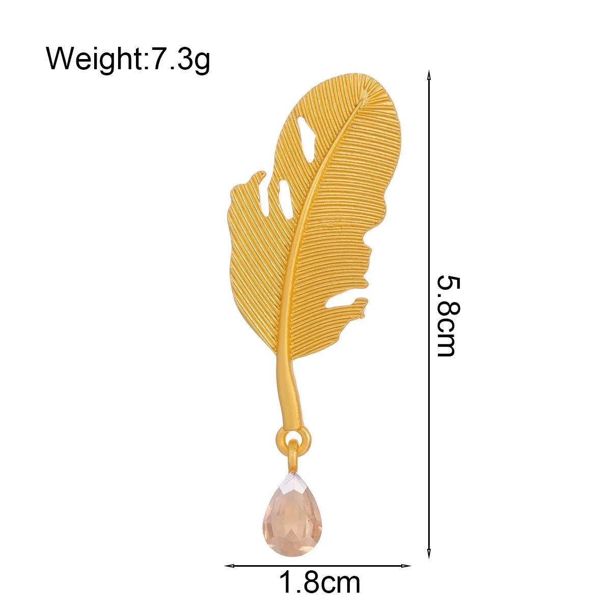 Elegant Gold Alloy Feather Leaf Brooch With Crystal Teardrop Pendant, Women's Lapel Pin Suit Accessory