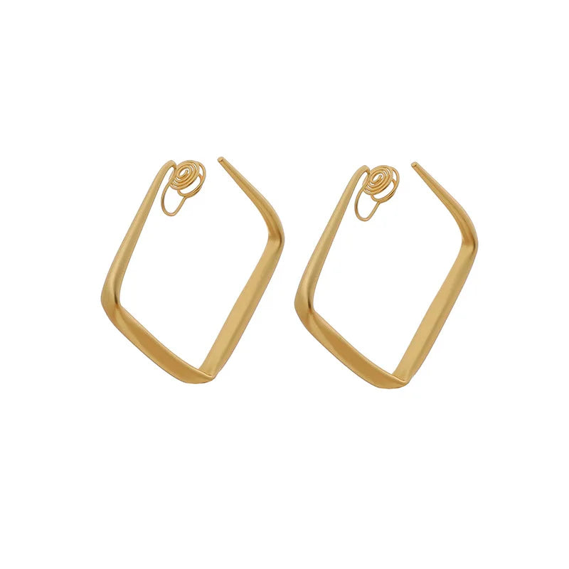 Elegant Minimalist Gold Alloy Rounded Square Hoop Stud & Clip On No Piercing Commuter Statement Earrings