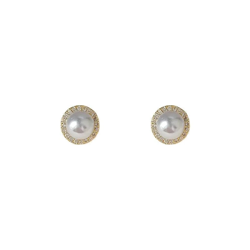 14K Plated Copper Round Geometric Micro Pave Zircon Stud Earrings