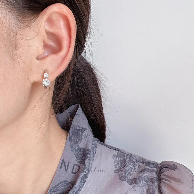 Elegant Zircon Hoop Ear Cuff Stud & Clip On No Piercing Silver Tone Minimalist Circle Earrings