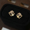 Light Luxury Geometric Glass Cat Eye Micro Pave Zircon Copper Stud Earrings