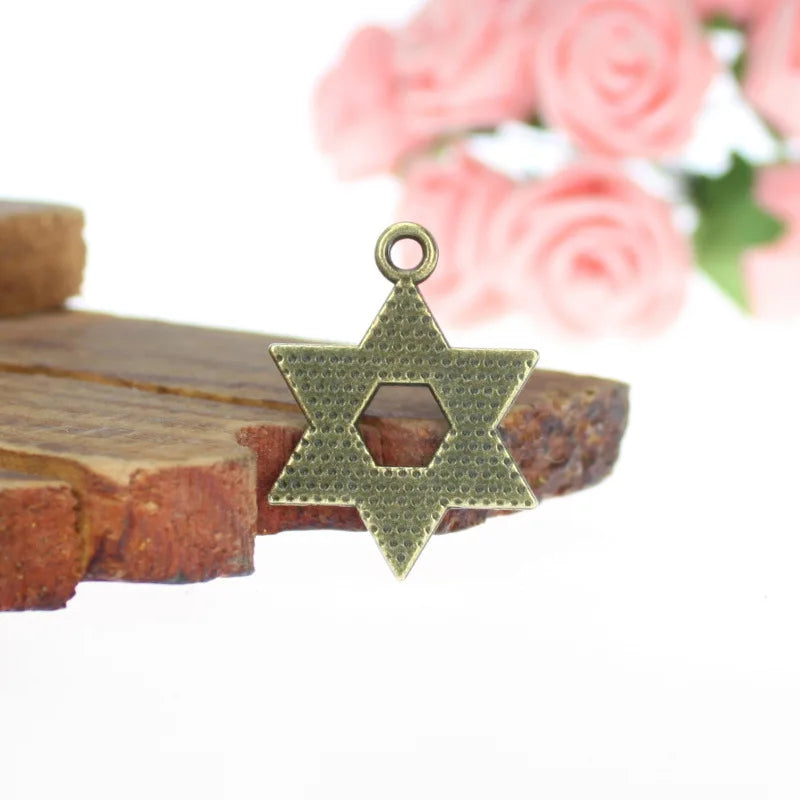 21MM Antique Silver Zinc Alloy Six Point Star Charm Pendant for DIY Necklace Bracelet Jewelry Making