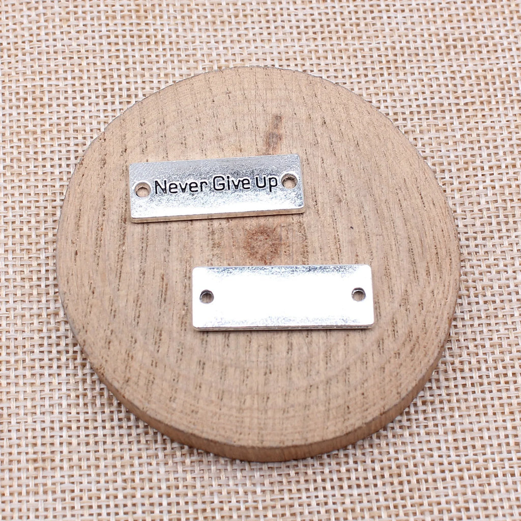 28x10mm 3.23g Multicolor Zinc Alloy Never Give Up Quote Charm Pendant for DIY Bracelet Necklace Making