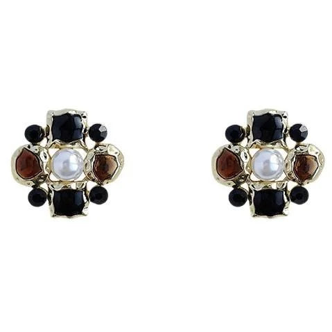 Vintage Maillard Copper Alloy Enamel Glazed Geometric Floral Drop Earrings for Women