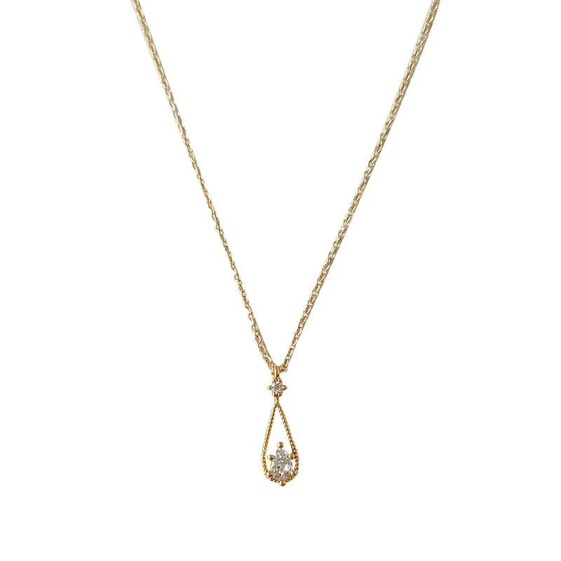 French Elegant 14K Plated Copper Micro Pave Zircon Waterdrop Clavicle Necklace