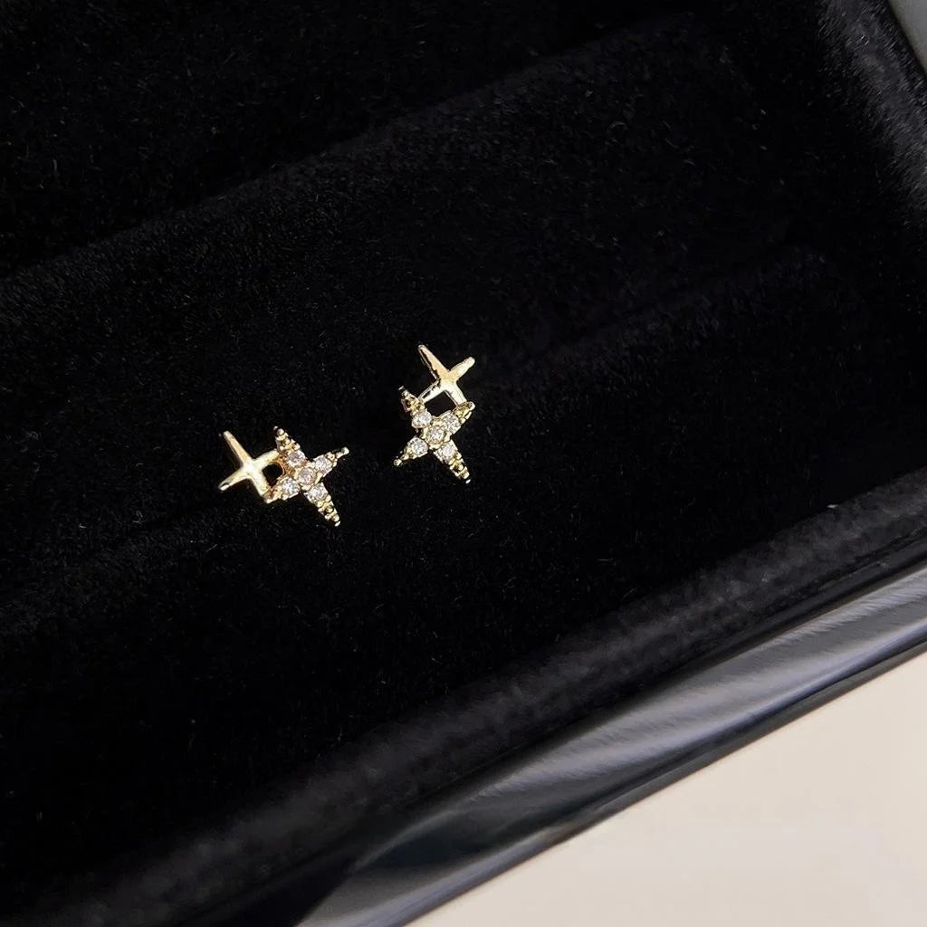 14K Gold Plated Copper Mini Star Zircon Stud Earrings Minimalist Versatile Jewelry