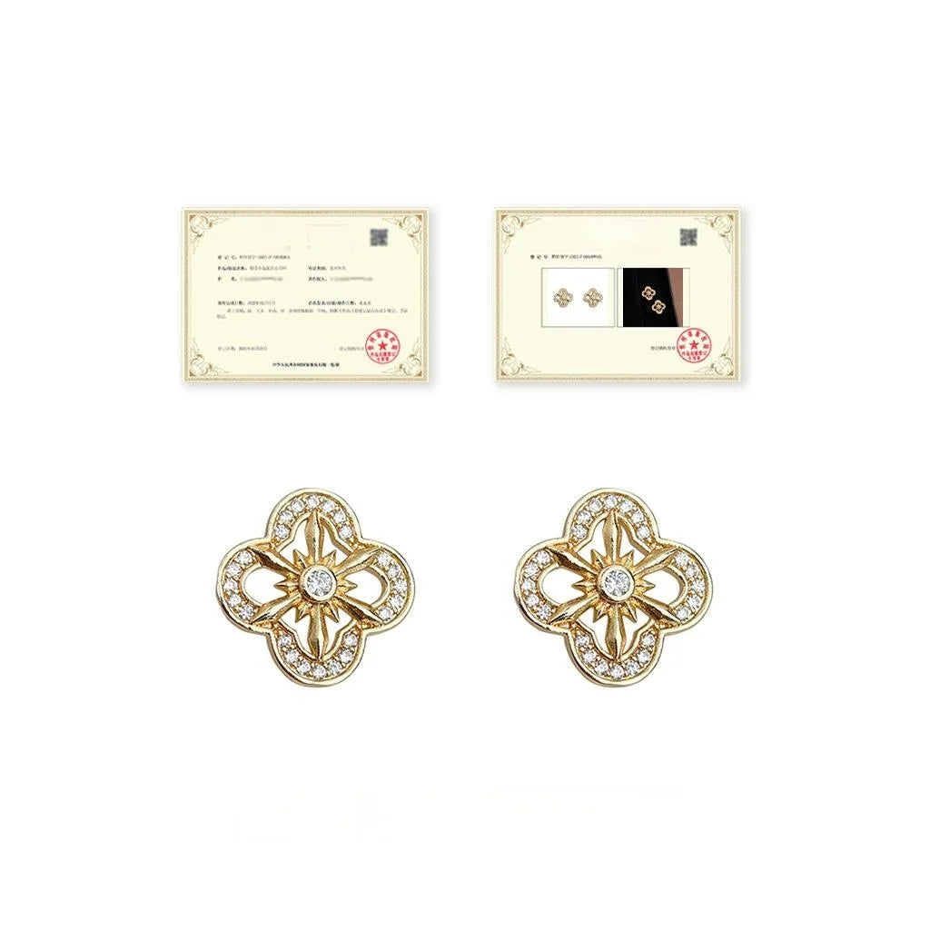 Light Luxury Floral Zircon Micro Pave Copper Stud Earrings For Women