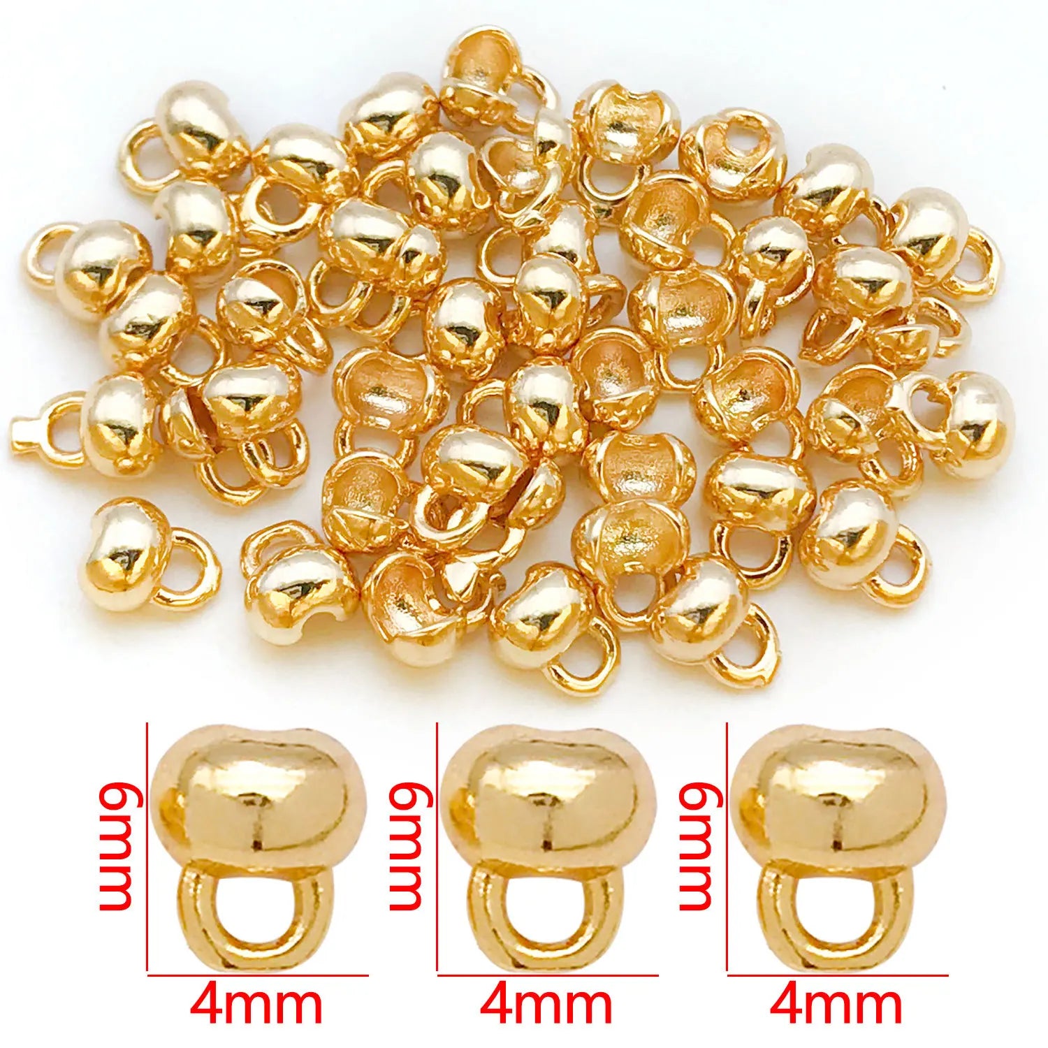 Copper Smooth Pepper Shape Crimp End Caps with Loop for DIY Bracelets Necklaces