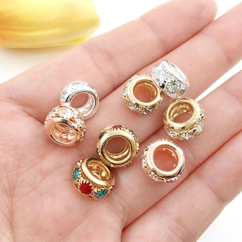 Rhinestone Zinc Alloy Large Hole Spacer Beads 6x10mm for DIY Beaded Bracelet
