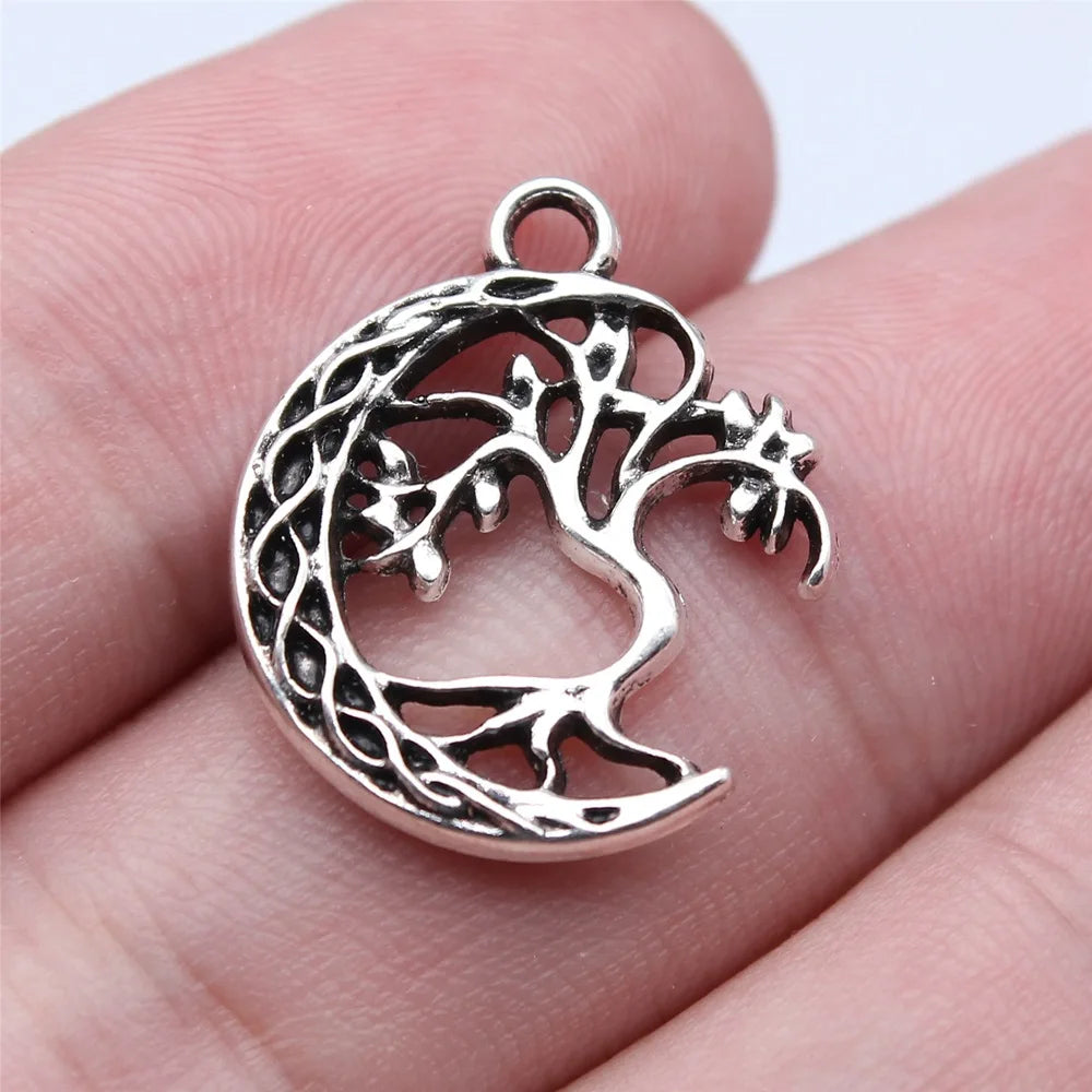 18x22mm 1.6g Antique Silver Zinc Alloy Half Moon Tree Charm Pendant for DIY Jewelry Making