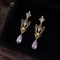 Light Luxury Purple Zircon Teardrop Geometric Copper Drop Earrings