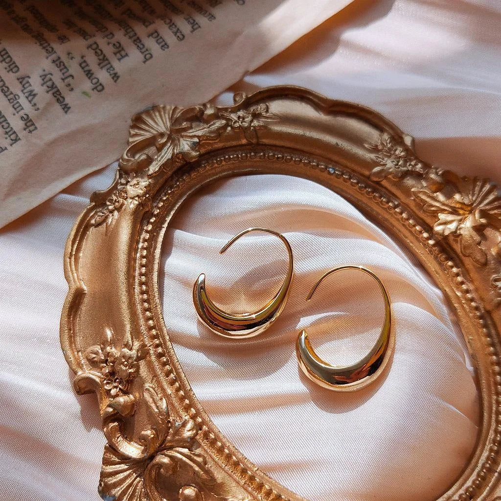 Korean 14K Gold Plated Copper Geometric C Shape Hoop Earrings For Women