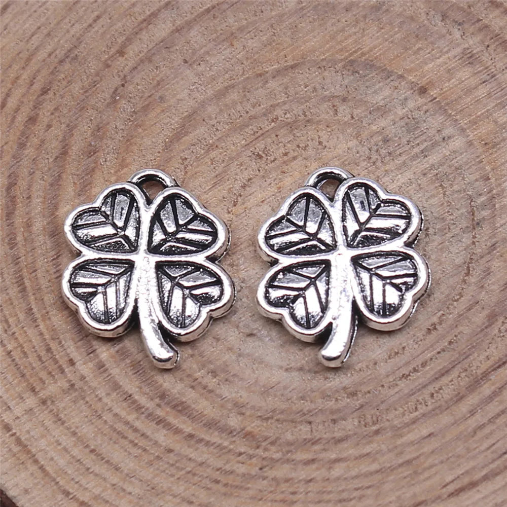 12x11mm 0.95g Antique Silver Zinc Alloy Four Leaf Clover Charm Pendant for DIY Jewelry Making