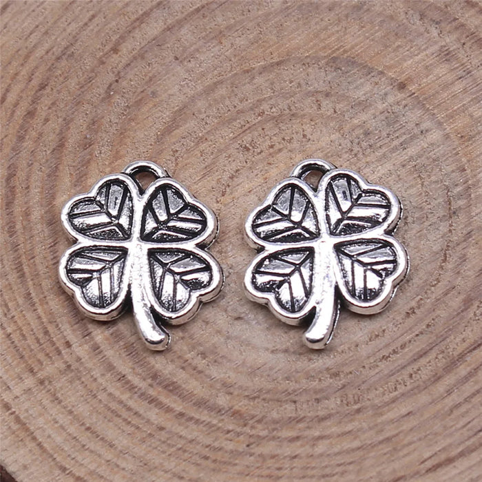 12x11mm 0.95g Antique Silver Zinc Alloy Four Leaf Clover Charm Pendant for DIY Jewelry Making