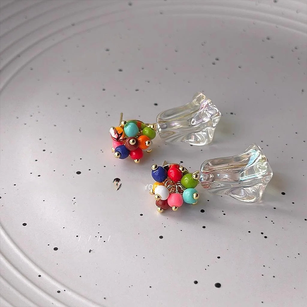 Sweet Dopamine Colorful Flower Resin Stud Earrings With Silver Plated Pins