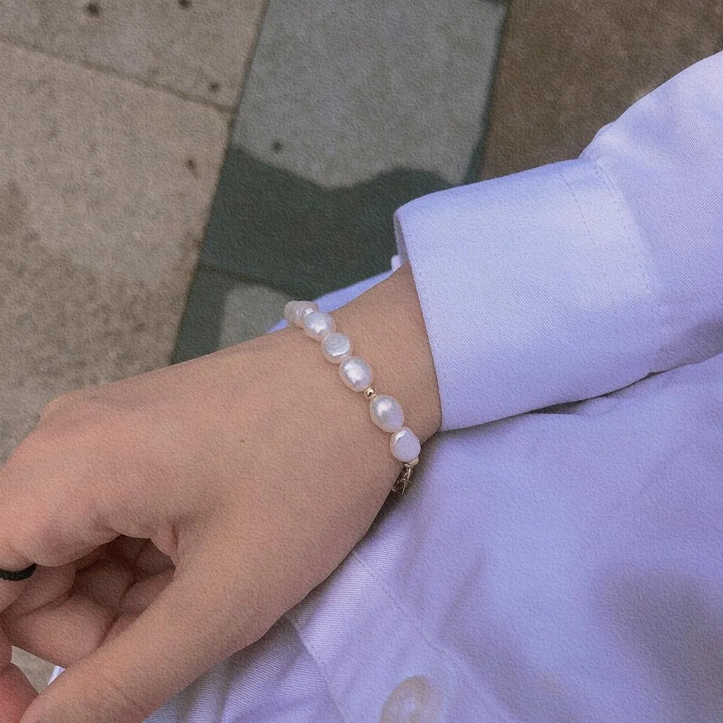 14K Gold Plated Natural Freshwater Pearl Braided Teardrop Bracelet For Women