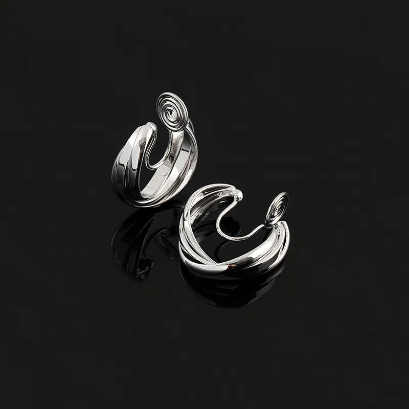 Elegant Silver Alloy Cross Hoop Spiral Coil Stud & Clip On No Piercing Minimalist Women's Earrings