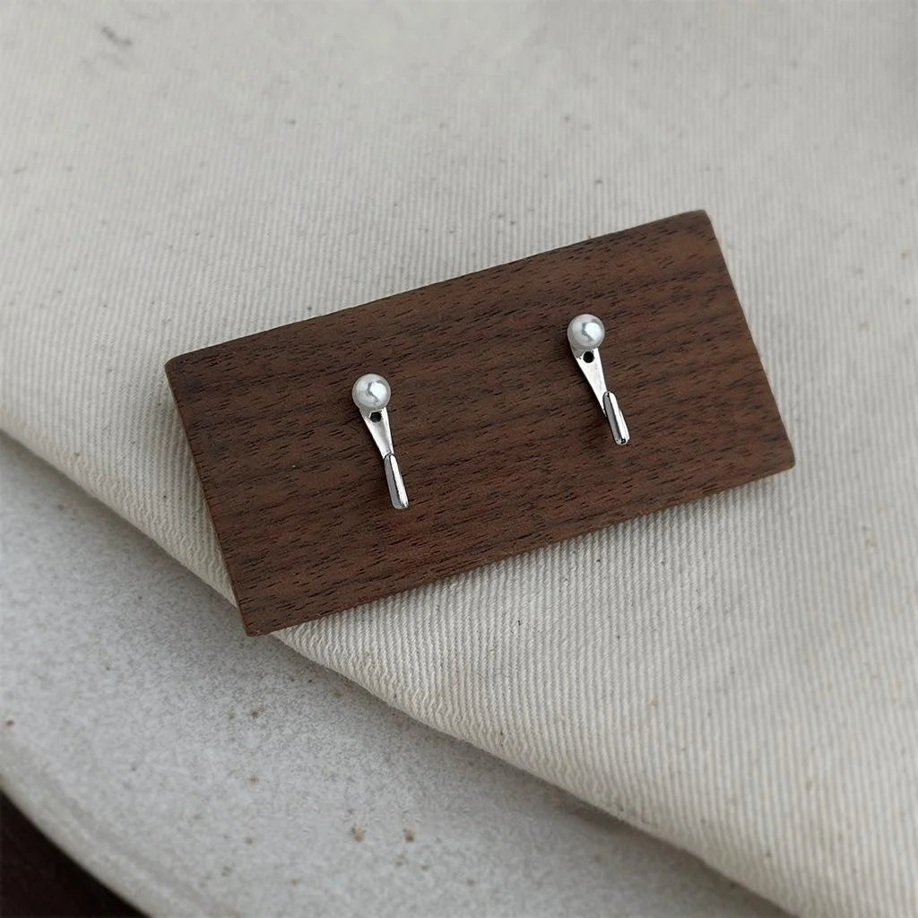 14K Gold Plated Alloy Pearl Stud Earrings, Minimalist Korean Geometric Jewelry