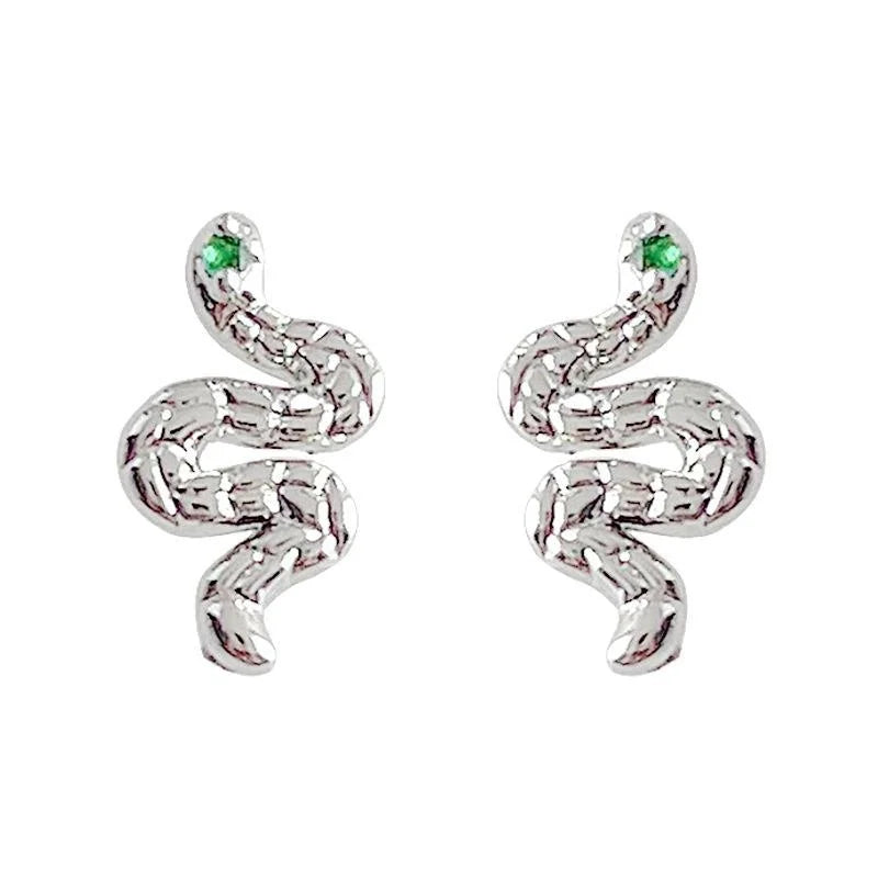 Micro Pave Zircon Snake Stud Earrings Silver Plated Copper Minimalist Luxury Animal Jewelry