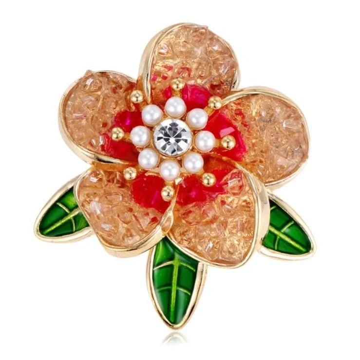 Elegant Korean Style Peony Flower Brooch With Pearl Beads Rhinestone Enamel Leaves Lapel Pin Suit Corsage Gift