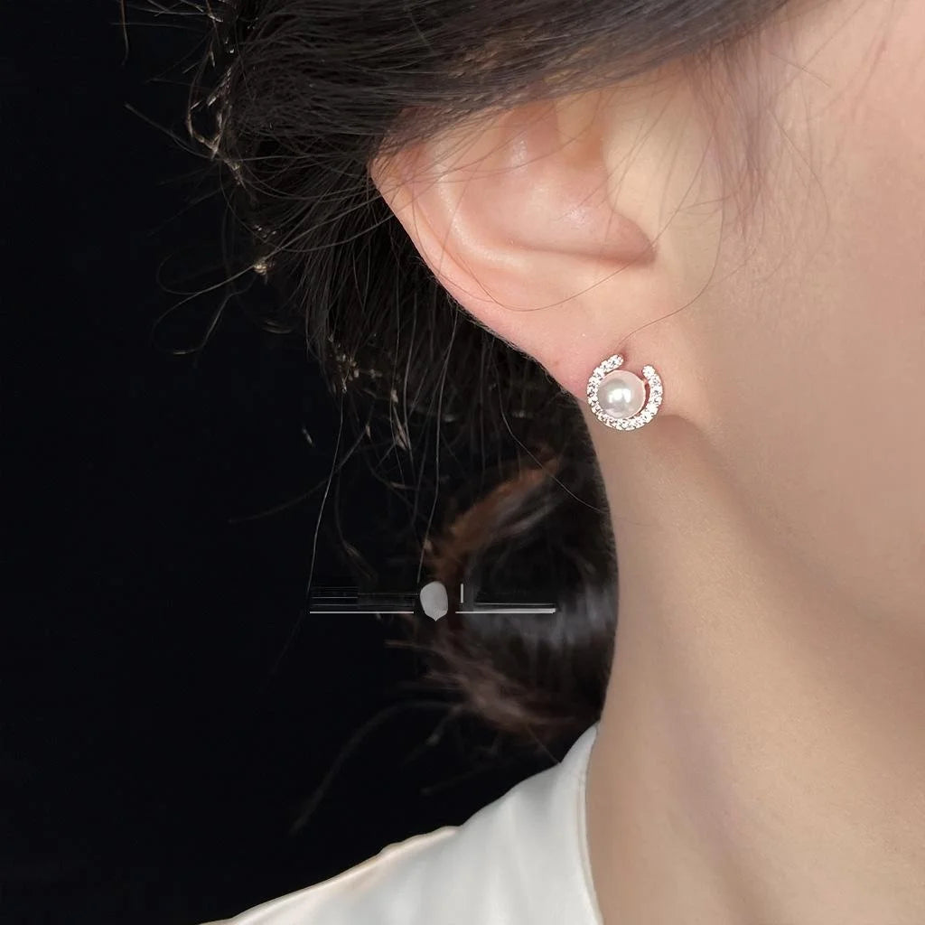 Rose Gold Zircon Micro Pave Round Stud Earrings Eco-Friendly Copper French Chic Jewelry