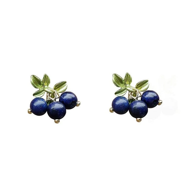 Vintage Artsy Lapis Lazuli Stud Earrings Handmade Silver Plated Textured Minimalist Jewelry