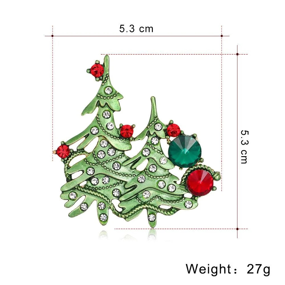 Elegant Green Enamel Christmas Tree Brooch With Rhinestones, Alloy Holiday Lapel Pin Corsage Gift